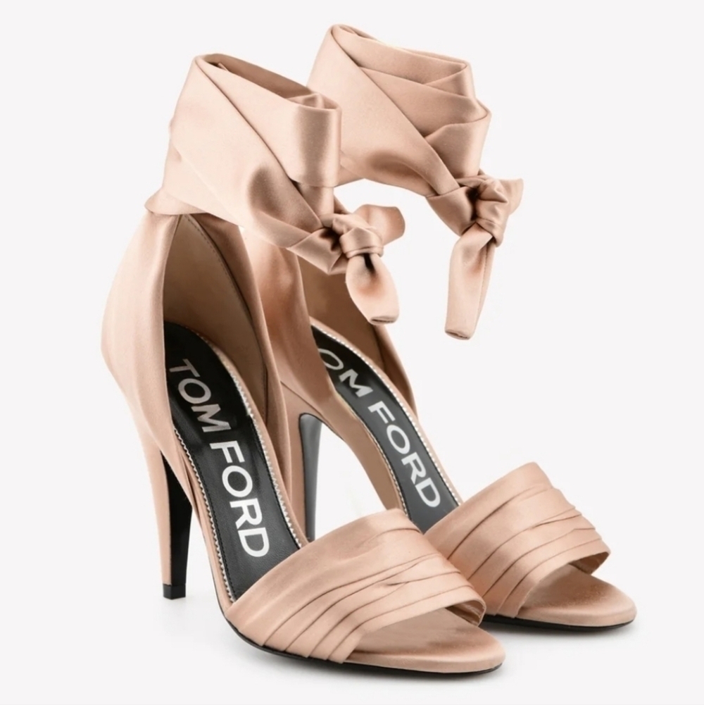 New Tom Ford 105 Satin Wraparound Pastel Pink Sandals NWT 8 US/38 EU